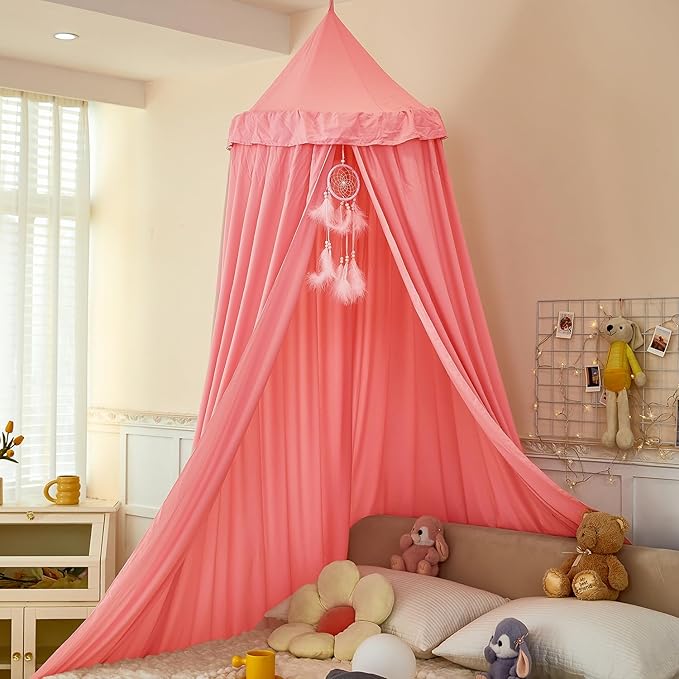 Dix-Rainbow Princess Bed Canopy for Kids, Soft and Durable Dreamy Mosquito Net Bedding, Girls Room Tent, Children Reading Nook Indoor Decor (Coral Pink)