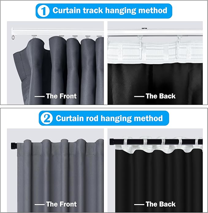 Room Divider Curtains Total Blackout Privacy Curtain Panel Room Thermal Insulated Noise Reduction Curtains for Bedroom Window Living Room Ceiling Track Curtain W 15 ft × H 9 ft Dark-Grey