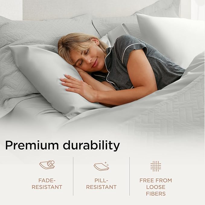 Threadmill Luxury Supima Cotton Sheets, Luxury 1200 Thread Count Soft 100% Cotton Sheets for Queen Size Bed, 4 Pc Light Grey Bed Sheets Queen Set, 5-Star Hotel Quality Deep Pocket Bed Sheets Set