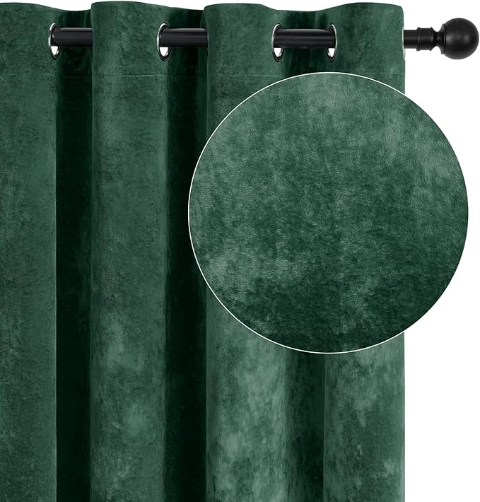 SMILETIME Forest Green Crushed Velvet Curtains 52x96 inch Luxurious Thermal Insulated Soundproof Drapes for Living Room Bedroom Office Soft and Durable Light-Filtering Window Treatments, 2 Panels