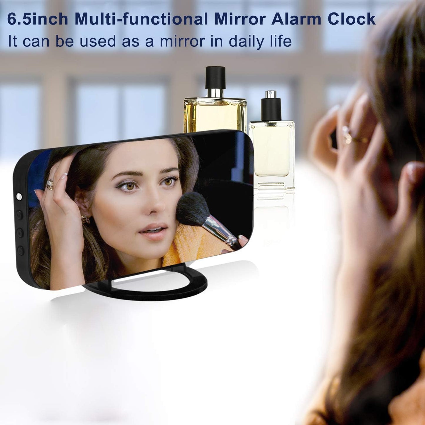 Digital Clock Large Display, LED Alarm Electric Clocks Mirror Surface for Makeup with Diming Mode, 3 Levels Brightness, Dual USB Ports Modern Decoration for Home Bedroom Decor-Black