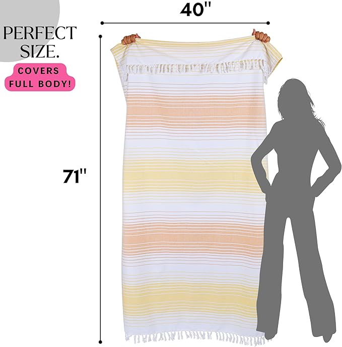 Native Fab 100% Cotton Peshtemal Turkish Bath and Beach Towels Set of 2, Large 40x71 Travel Sarong Gym Pool Spa Towels, Ultra Soft Quick Dry Absorbent Fouta Hammam Peshtemal Towels Yellow
