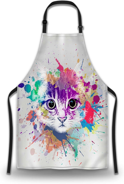 Housewife Apron for Women Abstract Colorful Cat Fun Aprons for Men for Kitchen Cooking Restaurant BBQ Painting Crafting Gardening 27” (W) x 31” (H), Waterproof Apron