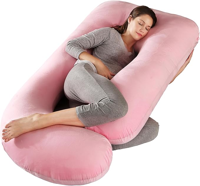 BATTOP Pregnancy Pillows for Sleeping- Ultra Soft Full Body Maternity Pillow, U-Shaped Pregnancy Pillow for Side Sleepers with Removable Cover, Supports Back, HIPS, Belly & Legs (Pale Pink)