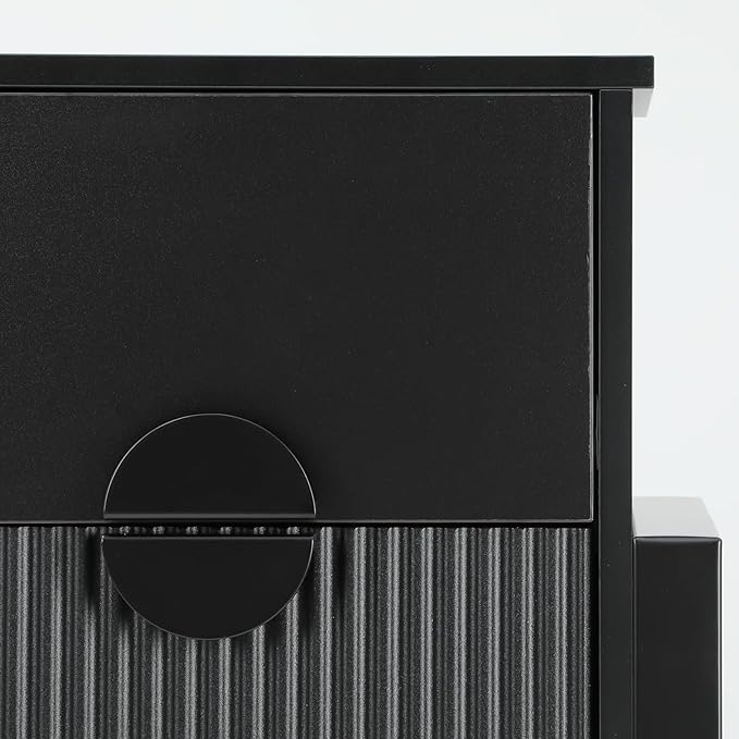 LGHM Fluted Dresser for Bedroom with 6 Drawers, Modern 6 Drawers Dressers with Semicylinder Fluted, Solid Chest of Drawers, 44.5" Tall Dresser with Stable Steel Frame, Metal Handles, Black