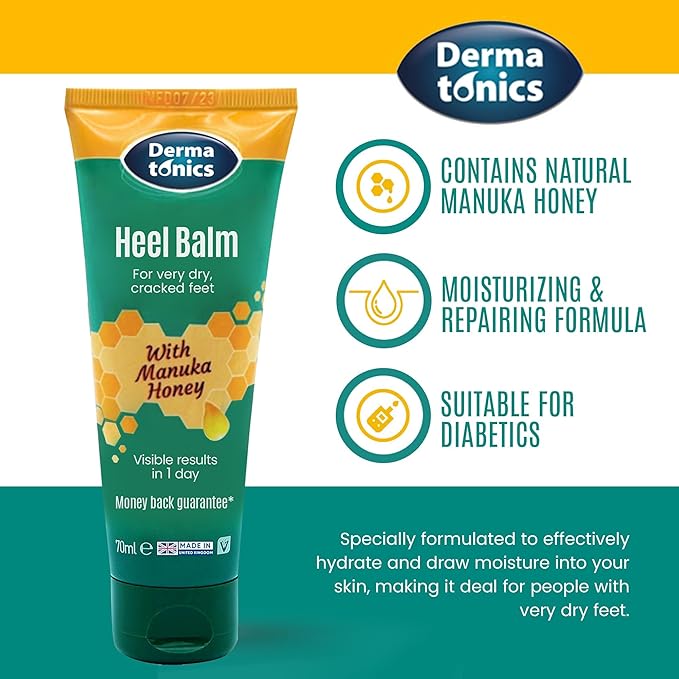 Dermatonics Manuka Honey Heel and Elbow Moisturizing & Exfoliating Cream for Dry and Cracked Heels | Dry Feet Treatment & Cracked Heel Repair for Rough, Dry and Cracked Feet, 2.37 fl oz Tube, 3 Pack