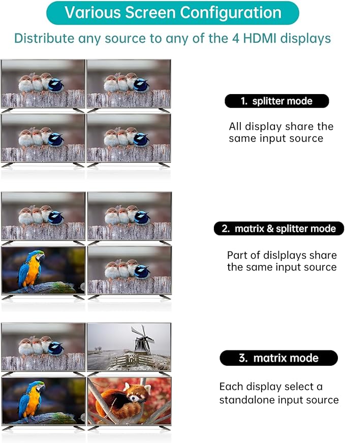 MT-VIKI 4K HDMI Matrix Switch 4x4 with 3.5mm Stereo Audio Extractor +Web GUI, Rack Mount Switcher & Splitter, 4K@30Hz, EDID, RS232, LAN Port, APP (4 in 4 Out)