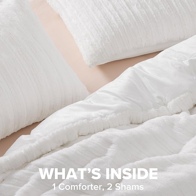 UGG Full/Queen Comforter Set with 2 Pillow Shams Plush Faux Fur Bedding Soft Warm Down Alternative Comforter Washable Hypoallergenic Fluffy Blanket Set for Bedroom, Full/Queen, White Snow (Kenzie)