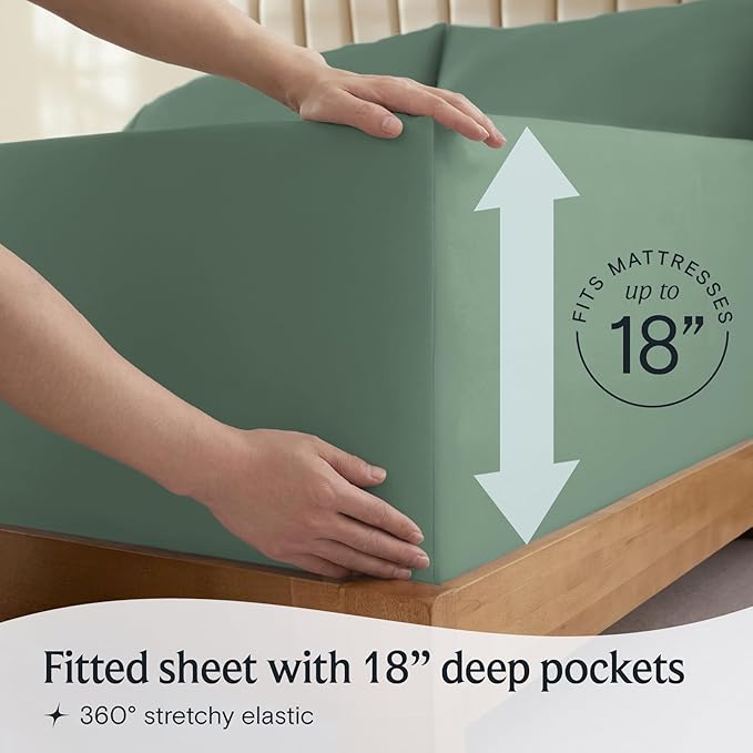 LuxClub 4 PC King Sheet Set, Deep Pockets Wrinkle Free Cooling Bed Sheets Hotel Bedding for Women, Men, Includes 1 Fitted Sheet, 1 Flat Sheet and 2 Pillowcases-Soft Tree Moss Green