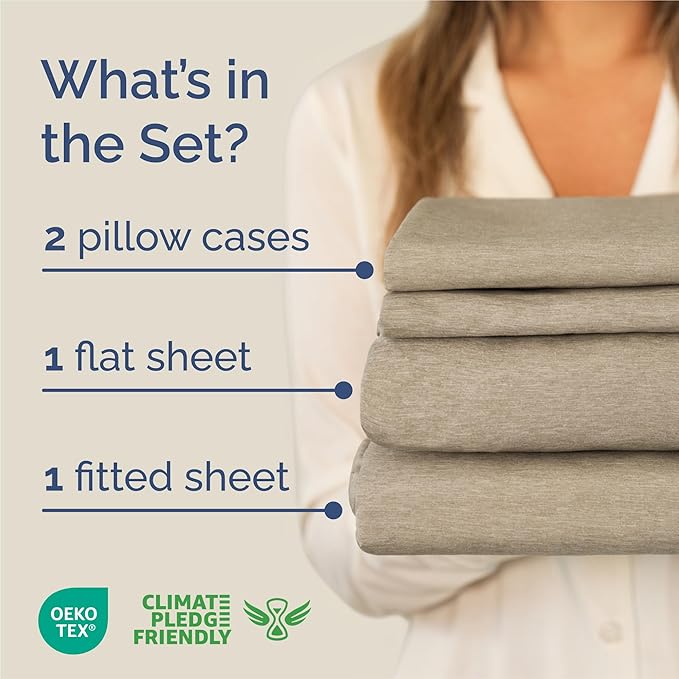King Size 4 Piece Sheet Set - Comfy Breathable & Cooling Bed Sheets Set - Hotel Luxury Bedding for Women, Men, Kids, Teens, Boys & Girls - Deep Pockets, Soft & Wrinkle Free - Beige (Heathered Sheets)