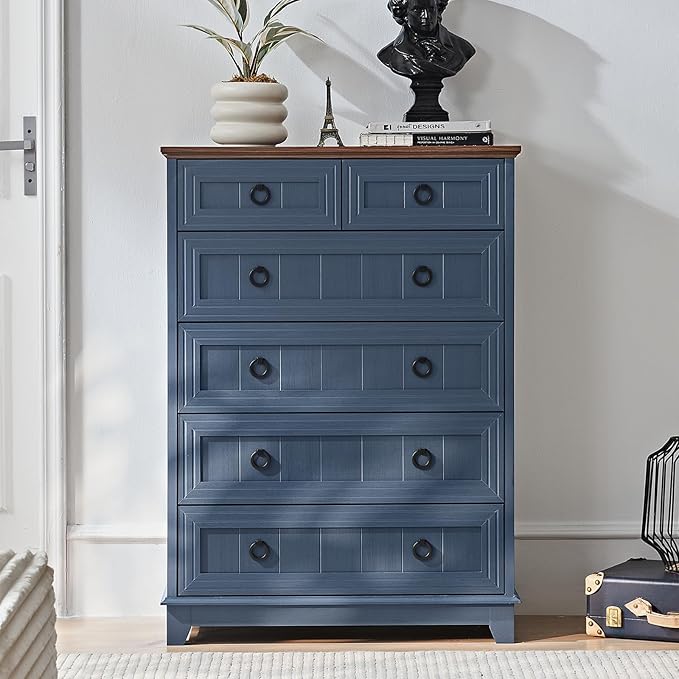 Farmhouse 6 Drawer Dresser for Bedroom, 41" Tall Small Dressers & Chest of Drawers, Rustic Wood Dresser with Metal Handle, Storage Organizer Closet for Living Room, Hallway, Entryway
