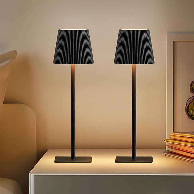 LUTEC 4 Pack Cordless Table Lamp,6000mAh Rechargeable Battery Operated Desk Lamp,Two Adjustable Heights,Waterproof, Touch Control & 3 Color Stepless Dimming for Restaurant/Bedroom/Bars/Outdoor (Black)
