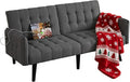TYBOATLE 65“ Convertible Futon Sofa Bed w/ 2 USB, Upholstered Tufted Small Adjustable Folding Couch Loveseat, Modern Mid Century Sleeper Sofa for Living Room, Bedroom, Apartment, Office (Dark Grey)