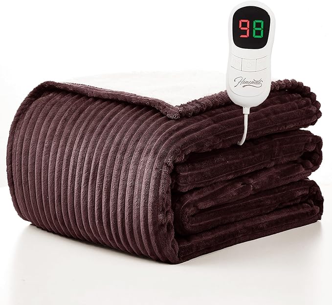 Homemate Electric Heated Blanket Twin Size - 62"x84" Heating Blanket Twin Size 1/2/4/6/8 Hours Auto-Off 10 Heat Level Over-Heat Protection Soft Flannel Sherpa ETL Certification
