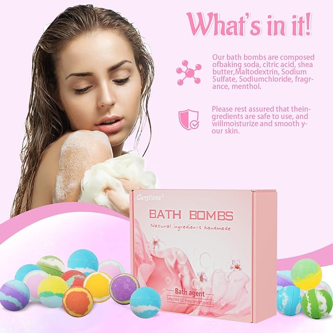 5.3 OZ Extra Large Bath Bombs Gift Set for Women, Girlfriend, Adults, Girls, Kids, 12 Pcs XXL Organic Natural Handmade Bathbombs for Skin Moisturizing, Bubble Spa Bath, Mothers Day Gift for Wife