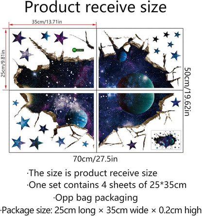 3D Space Galaxy Wall Decor Stickers, Removable Broken Outer Space Planet Waterproof Vinyl Floor Decals, 3D Art Magic Wall Mural Decals for Bedroom Living Room Home Wall Decor
