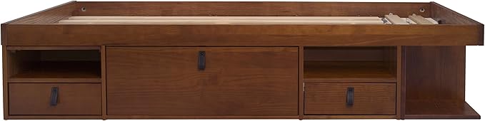 memomad Bali Storage Platform Bed with Drawers (Twin Size, Caramel Brown Wood)