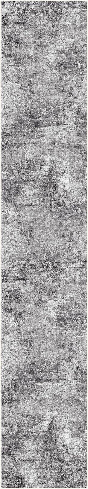 Washable Runner Rug for Hallway: 2.6x14 Neutral Modern Abstract Low Pile Area Rug with Non-Slip Backing - Carpet for Bedroom Kitchen Laundry Entryway Bathroom Indoor - Grey