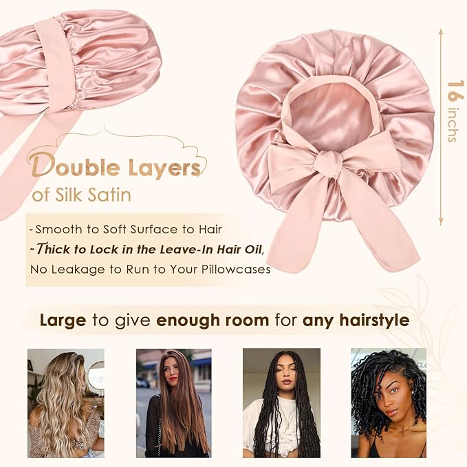 YANIBEST Silk Bonnet for Sleeping Women Adjustable Double Layer Satin Bonnet Reduce Friction Prevent Frizz Natural Curly Hair