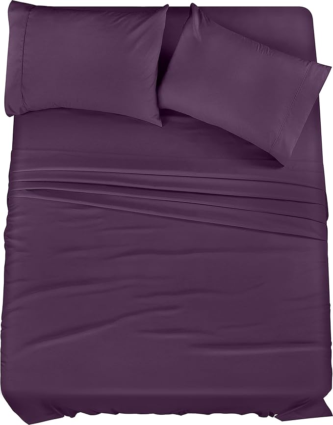 Utopia Bedding Full Sheet Set – 4 Piece Bed Sheets for Full Size Bed, Soft and Breathable Microfiber, Includes 1 Fitted Sheet, 1 Flat Sheet and 2 Pillowcases (Dark Purple)