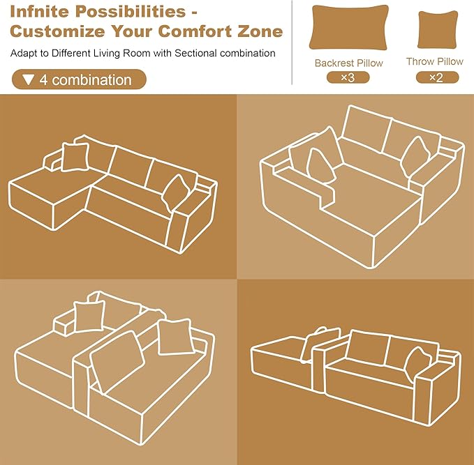 108" Sectional Couches for Living Room Modern Modular Sofa with L-Shape Couchs Upholstered Boneless Couch Deep Seat Sectional Couch with Chaise (Black, Left Facing Chaise+2Seaters)