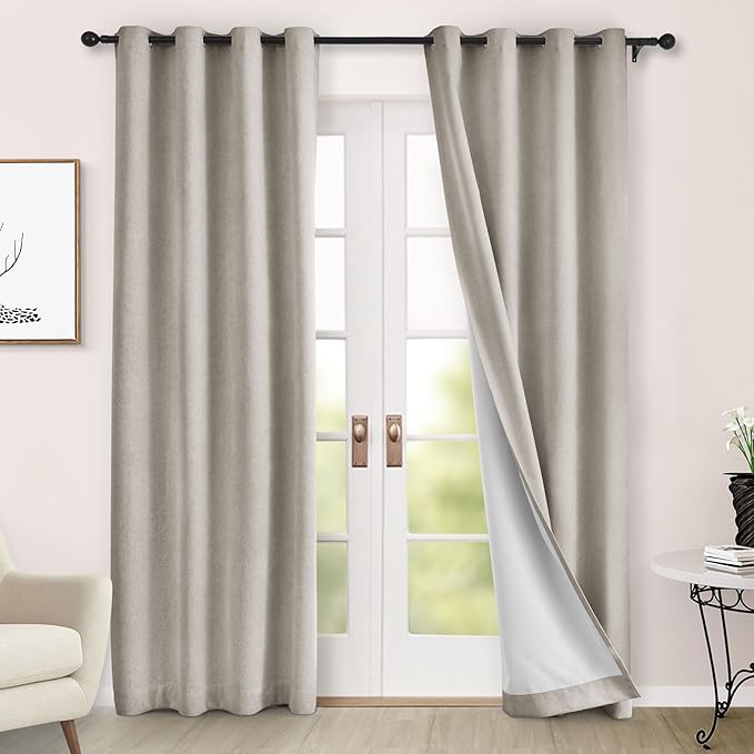 Macochico Thermal Blackout Chenille Curtains 100% Blackout Window Draperies for Living Room Bedroom Auditorium Banquet Hotel Beige Taupe Curtains with Tieback Classic Home Decor 72" Wx102 L 1 Panel