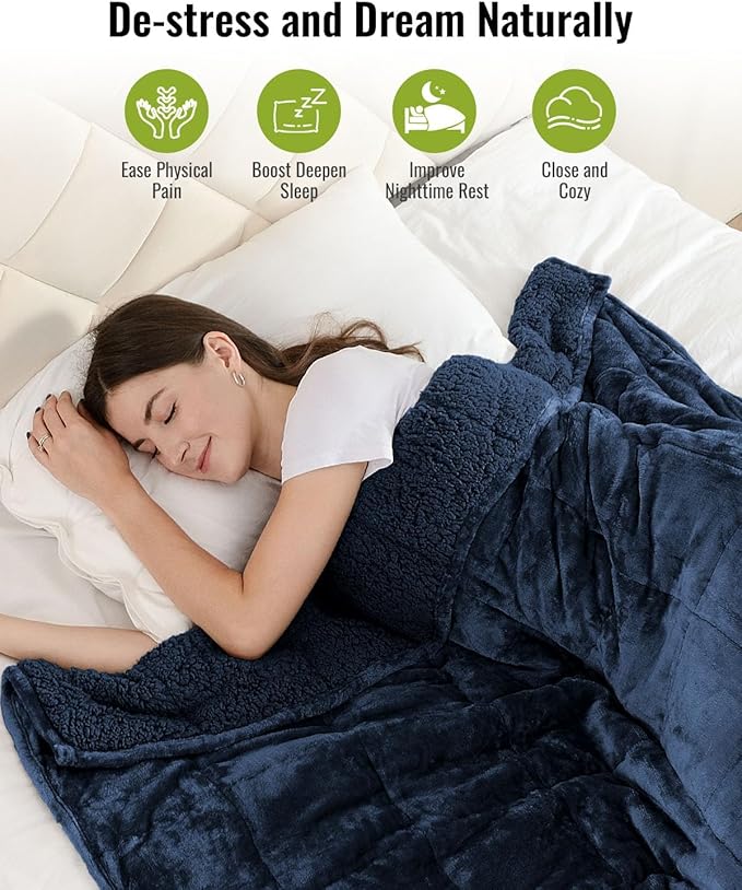 Sivio Weighted Blanket for Adult 15 lbs, Sherpa Heavy Blanket with Soft Flannel Reversible, Extra Warm Cozy Weighted Blanket, 60x80 Inches, Navy Blue