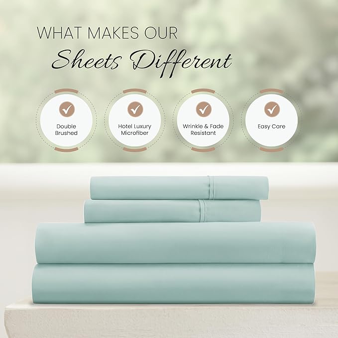 Linen Market Brushed Microfiber Queen Sheet Set 4 Piece – Oeko-TEX Certified Ultra Soft & Wrinkle-Free - 16" Deep Pocket Sheets - Easy Care Queen Size - Aqua