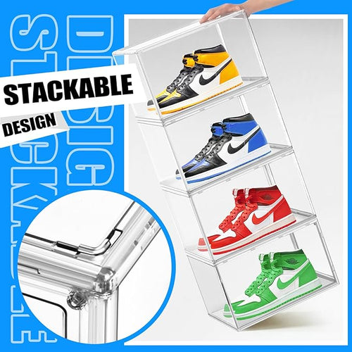 10 Pack Acrylic Shoe Storage Boxes Size 12, Stackable Sneaker Display Case Shoe Containers with Magnetic Lid, Clear Shoe Storage Cabinet for Entryway, Closet, Underbed