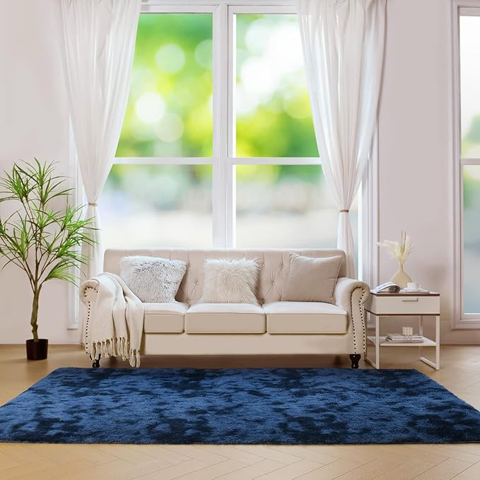 duduta Navy Blue Soft Fluffy Rug 5x8 ft, Tie-Dyed Shag Fuzzy Plush Rectangle Carpet for Bedroom Nursery Living Room Home Decor
