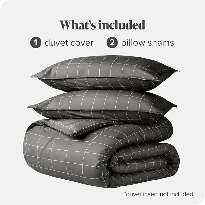 Bare Home Bedding Duvet Cover King Size - Premium 1800 Super Soft Collection - Lightweight, Cooling - Soft Breathable Bedding Duvet Cover (King, Grid - Grey/White)