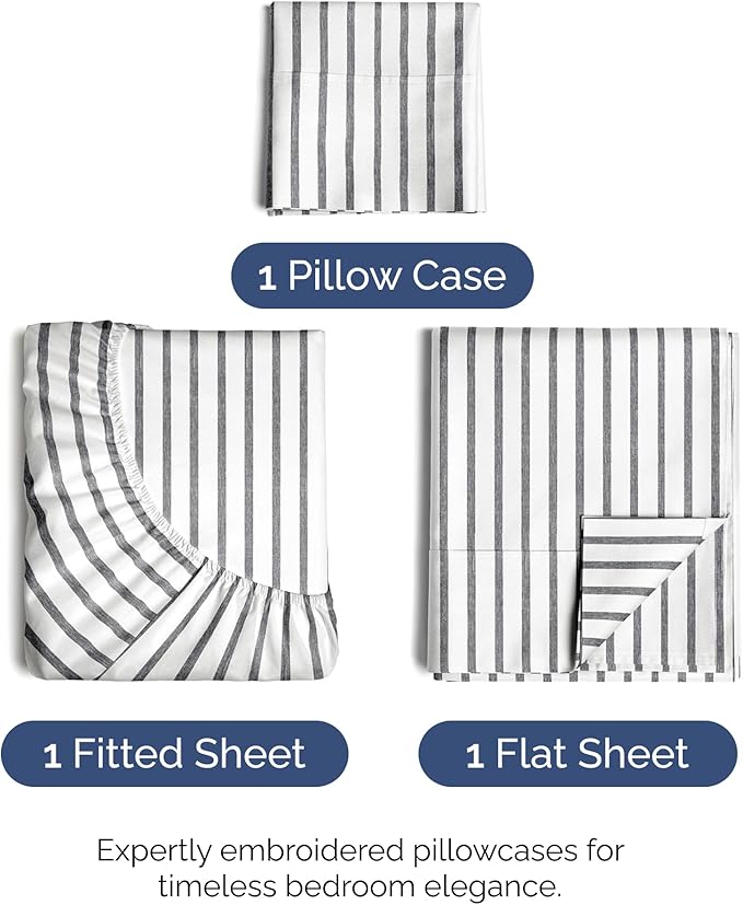 Twin Size 3 Piece Sheet Set - Comfy Breathable & Cooling Bed Sheets Set - Hotel Luxury Bedding for Women, Men, Kids, Teens, Boys & Girls - Deep Pockets, Soft, Wrinkle Free - Oeko-Tex - Grey Stripes 2