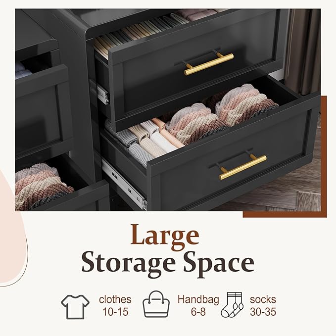 Metal Dresser for Bedroom Tall, Black Dressers & Chest of Drawers, 4 Drawer Dresser with Curved Corner, Storage Cabinet with Drawers for Living Room, Entryway, Home Office (Black, 24" W)