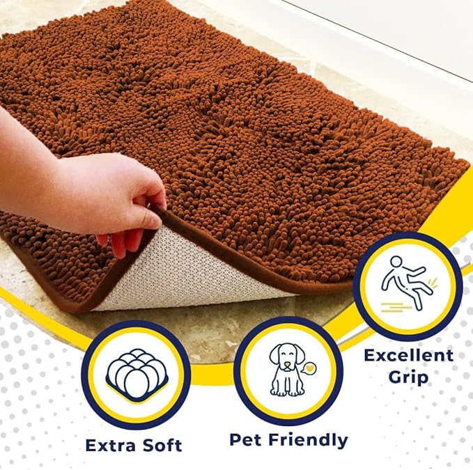 Muddy Mat® Shown on TV – Super Absorbent Microfiber Dog Door Mat for Muddy Paws, Non-Slip Washable Pet Rug, Quick Dry Chenille Entryway Carpet, Machine Washable Indoor Outdoor mat, Orange 30"x19"