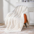 Topblan Weighted Blanket for Adults (48" x 72" 12lbs, Cream White), Soft Sherpa Full Size Heavy Blanket, 3D Jacquard Flannel Fleece Weighted Blankets for Couch and Bed