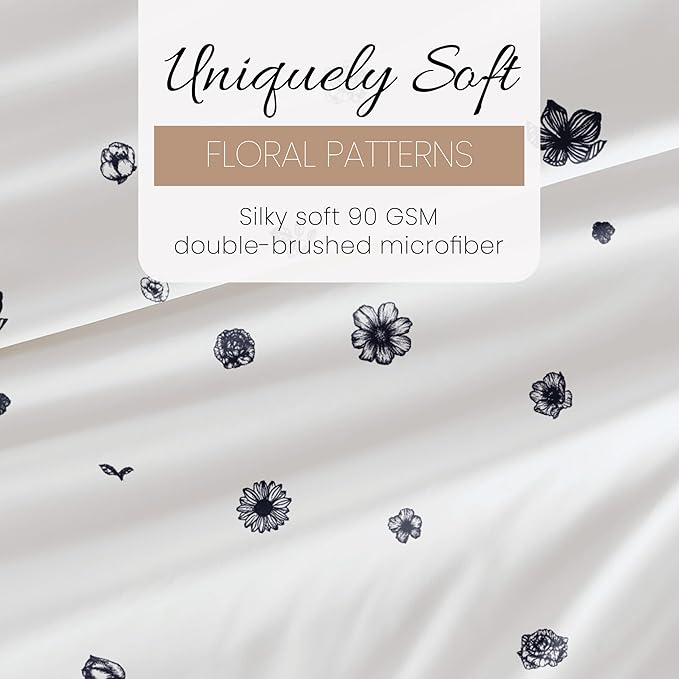 Linen Market Patterned Microfiber Full Sheet Set 4 Piece – Oeko-TEX Certified Ultra Soft & Wrinkle-Free - 16" Deep Pocket Sheets - Easy Care Full Size - Indigo Flowers Navy