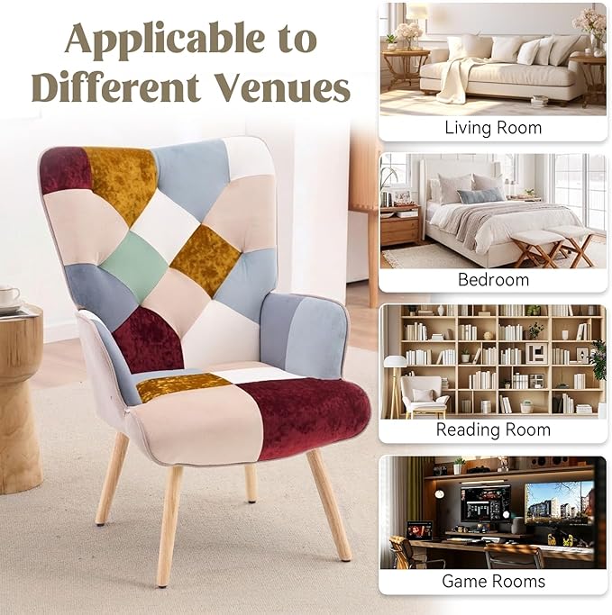 Joysoul Living Room Accent Chair Modern High Back Arm Chair, Golden Burgundy Bohemian Style Chairs for Bedroom Waiting Room