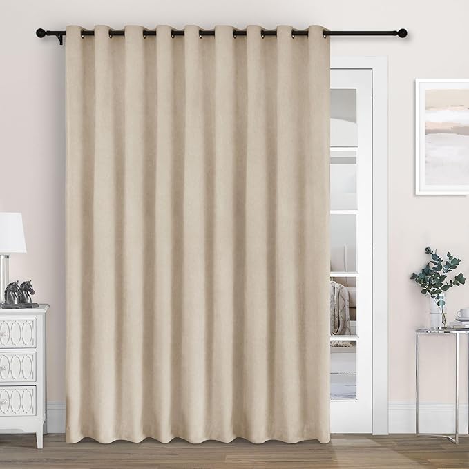 Macochico Extra Wide 100% Blackout Chenille Curtains 100" Wx102 L Thermal Curtains for Sliding Door Room Divider Living Room Bedroom Hotel Taupe Blackout Curtains Grommet with Tieback 1 Panel