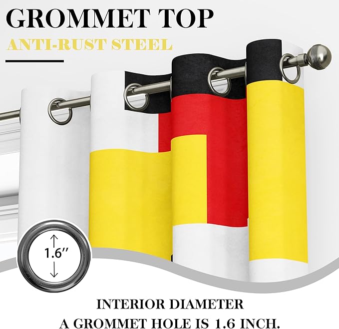 Colorful 100% Blackout Curtains for Bedroom 84 inch Long 2 Panels Set Red Yellow Modern Abstract Geometric Black Out Curtains Insulated Room Darkening Window Drapes for Living Room, 52Wx84L