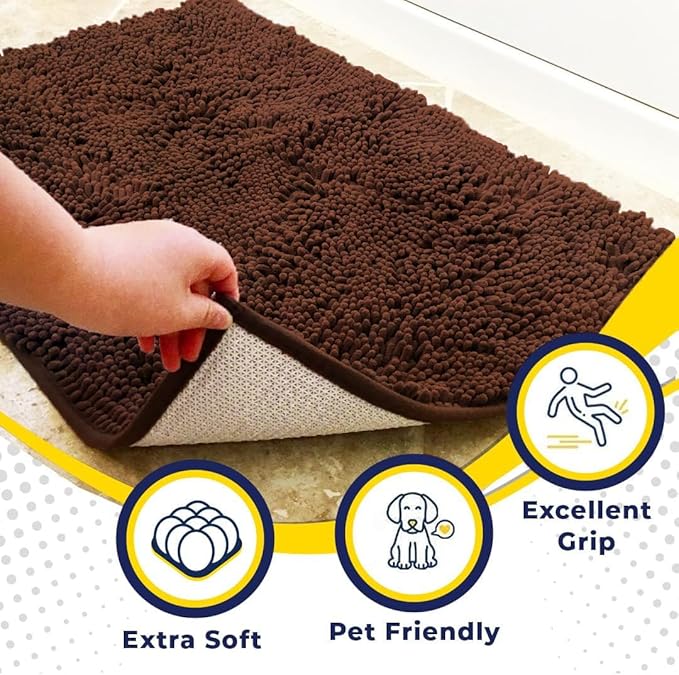 Muddy Mat® | Super Absorbent Door Mat Indoor, Microfiber Quick Dry Chenille Entryway Rug, Non-Slip Front Door Mat, Indoor Mats for Entryway, Machine Washable Pet Rug, Brown XXXL 72"X48"