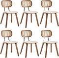 HEAH-YO Modern Dining Chairs Set of 6, Upholstered Faux Leather Dining Room Chairs with Rattan Backrest and Wood Legs, Armless Kitchen Chairs for Dining Room, Beige