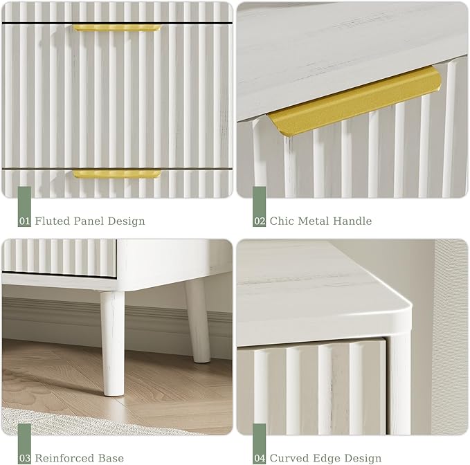 LYNSOM 55" Wide Fluted Dresser for Bedroom with 6 Drawer, Modern Chest of Drawers with Curved Profile Design and Metal Handles, Wood Dresser TV Stand & Storage Organizer for Living Room, White