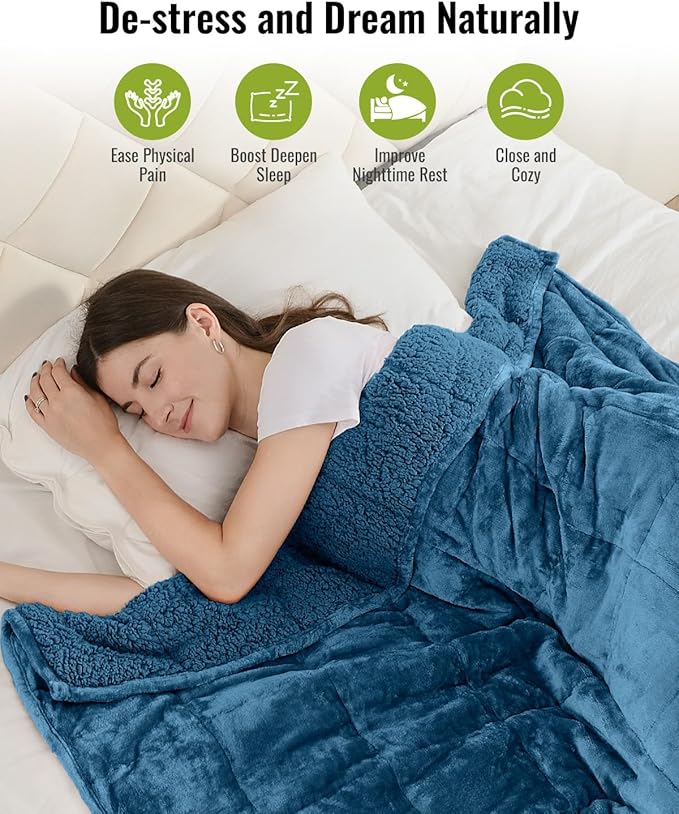 Sivio Sherpa Fleece Weighted Blanket for Adult, 15lbs Fuzzy Throw Blanket with Soft Plush Flannel, Reversible Queen Size Super Soft Extra Warm Cozy Fluffy Blanket, 60x80 Inch Dual Sided Slate Blue