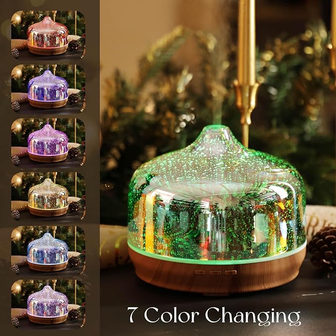 Porseme 500ml Glass Essential Oil Diffuser Aromatherapy Ultrasonic Cool Mist Humidifier 15-21 Running Hours Diffusers with Remote Control for Sleeping Yoga Office Working Spa and Rest