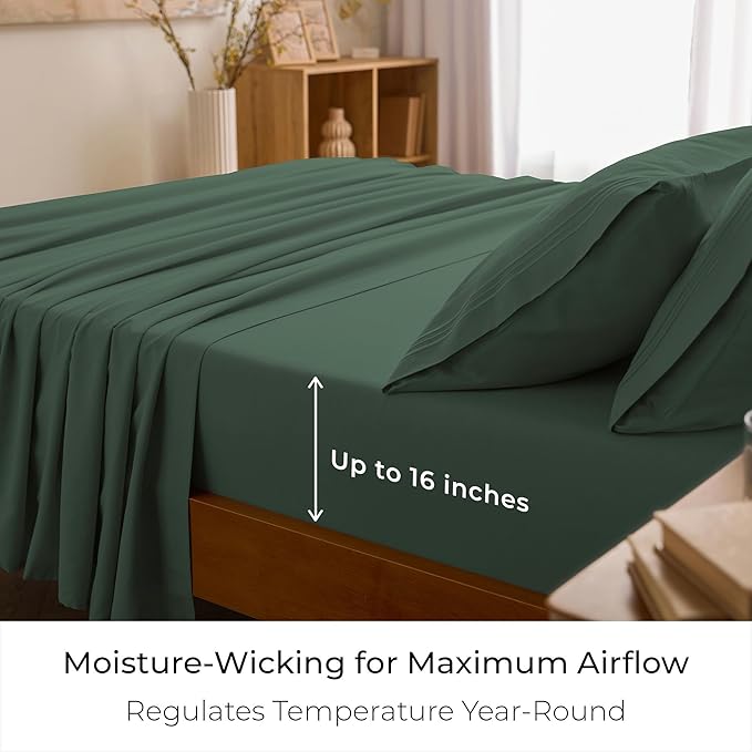 Mellanni King Sheet Set - 6-Piece Iconic Collection Bedding, (Including 4 Pillowcases), 16-Inch Deep Pocket, Easy Care, Extra Soft, Cooling Sheets, Brushed Microfiber - Emerald Green