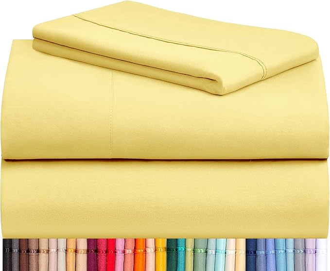 LuxClub 3 PC Twin Sheet Set, Deep Pockets Wrinkle Free Cooling Bed Sheets Hotel Bedding for Women, Men, Kids & Teens, Includes 1 Fitted Sheet, 1 Flat Sheet and 1 Pillowcase-Silky Soft Lemon