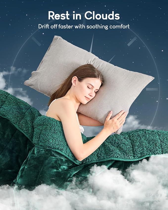 Cottonblue Weighted Blanket 20lbs for Queen Ded - Ultra Soft, Cozy Comfort Sherpa Blanket for Relax and Sleep, Heavy Bed Blankets with Cemaric Beads, 60x80 Inches,Green