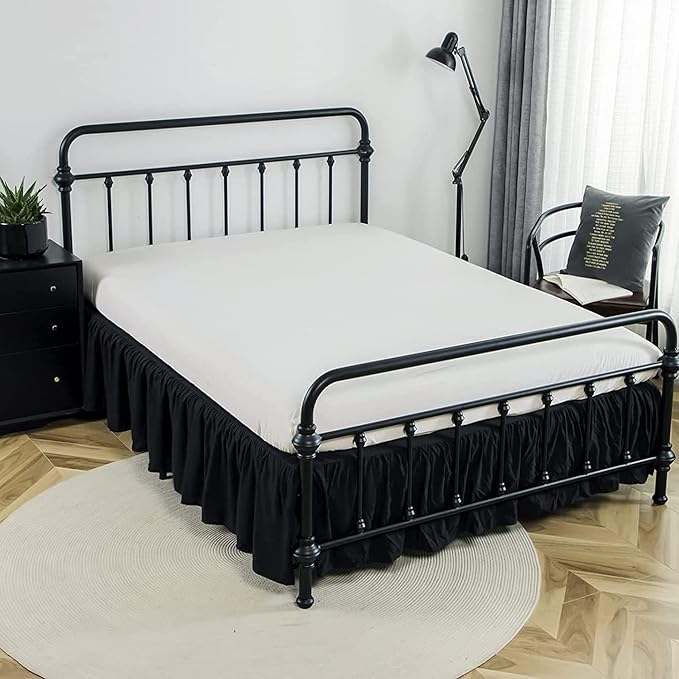 Bed Skirts Twin Size 18 Inch Ruffled Bed Skirt with Split Corners, 18 Inch Drop Dust Ruffle Bed Skirt with Platform, Black