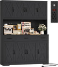 HOSTACK 71" Tall Kitchen Pantry Storage Cabinet with Charging Station, 55" Wide Kitchen Hutch Cabinet with Large Countertop, Farmhouse Food Pantry with Drawers for Living Room (Black Wood Grain)