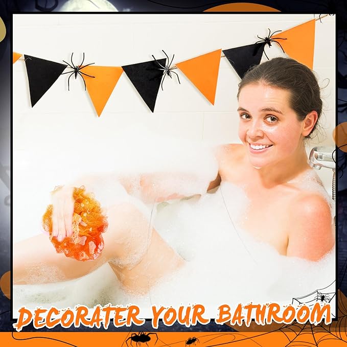 12 Pcs Thanksgiving Bath Loofah Sponge Orange Harvest Loofah Exfoliating Body Scrubber Shower Sponge 50g Mesh Shower Pouf Balls Gift Set for Women Men Bathing Accessories(Black,Orange)